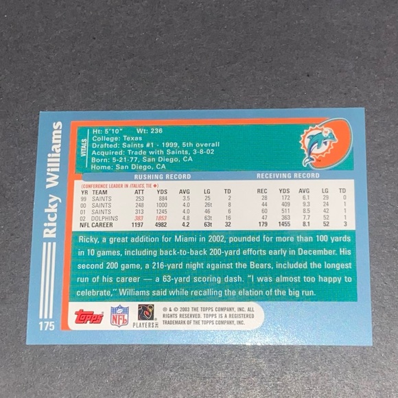 Ricky Williams cards (2) 2003 Topps - Picture 6 of 6
